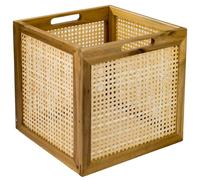 HMF Cesto portaoggetti adatto per scaffali Kallax, cestino in rattan con intreccio viennese e legno di acacia, motivo 3, 32 x 34 x 32 cm