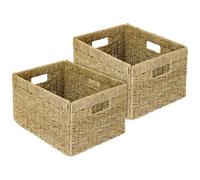 HMF Cesto portaoggetti compatibile con libreria Billy, Cesto intrecciato in alghe marine con tre manici | Set da 2 | 35 x 25 x 20 cm | Naturale