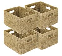 HMF Cesto portaoggetti compatibile con libreria Billy, Cesto intrecciato in alghe marine con tre manici | Set da 4 | 35 x 25 x 20 cm | Naturale