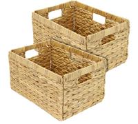 HMF Cesto portaoggetti compatibile con libreria Billy, Cesto intrecciato in giacinto d’acqua con tre manici | Set da 2 | 35 x 25 x 20 cm | Naturale