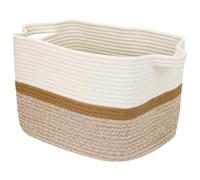 HMF Cesto portaoggetti con manici allungati, cestino in cotone, 36 x 30 x 25 cm, colore: bianco-marrone