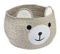 HMF Cesto portaoggetti con manici nascosti, cesto per cameretta in cotone | Orso | 30 x 24 cm | Marrone chiaro