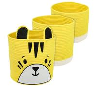 HMF Cesto portaoggetti con manici nascosti, set da 3 pezzi, per cameretta dei bambini, in cotone, tigre, grande, medio, piccolo