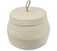 HMF Cesto portaoggetti da bagno rotondo con coperchio in cotone | alto | 25,5 x 19 cm | crema