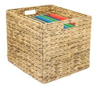 HMF Cesto portaoggetti per cartelle sospese DIN A4 compatibile con scaffale KALLAX, cesto intrecciato in giacinto d’acqua con maniglie | 33 x 38 x 32 cm | naturale