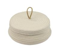 HMF Cesto portaoggetti rotondo per bagno, cestino con coperchio in cotone | piatto | 25,5 x 11,5 cm | Crema