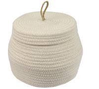 HMF Cesto portaoggetti rotondo per il bagno, con coperchio in cotone, altezza 25,5 x 19 cm, colore crema