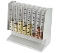 HMF Contamonete per ordinare e conservare gli spiccioli, selezionatore di monete trasparente con scala dei valori, salvadanaio per bambini | 21 x 19,5 x 10 cm | Grigio chiaro