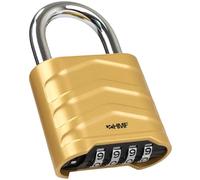 HMF Lucchetto a combinazione con codice a 4 cifre, lucchetto robusto in lega di alluminio | 5,6 x 2,6 x 8,7 cm | Or