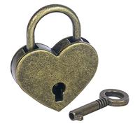HMF Lucchetto decorativo vintage con chiave a forma di cuore | 3,9 x 3 x 0,7 cm | Bronzo
