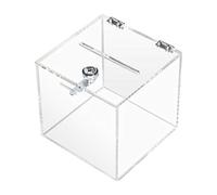 HMF Scatola per donazioni in acrilico con serratura | 15 x 15 x 15 cm | DIN A6 | Trasparente