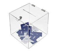 HMF Scatola per donazioni in acrilico con serratura | 25 x 25 x 25 cm | DIN A5 | Trasparente
