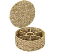 HMF Scatola per tè in alghe marine con 7 scomparti per la conservazione delle bustine di tè, cestino portaoggetti come organizer per cucina, bagno, zona giorno | 27 x 27 x 11 cm | Naturale