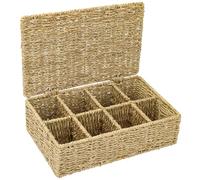 HMF Scatola per tè in alghe marine con 8 scomparti per la conservazione delle bustine di tè, cestino portaoggetti come organizer per cucina, bagno, zona giorno | 33 x 21 x 10 cm | Naturale