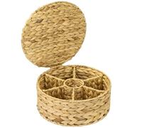 HMF Scatola per tè in giacinto d'acqua con 7 scomparti per la conservazione delle bustine di tè, cestino portaoggetti come organizer per cucina, bagno, zona giorno | 27 x 27 x 11 cm | Naturale