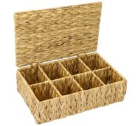 HMF Scatola per tè in giacinto d'acqua con 8 scomparti per la conservazione delle bustine di tè, cestino portaoggetti come organizer per cucina, bagno, zona giorno | 33 x 21 x 10 cm | Naturale