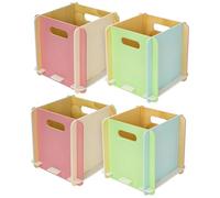 HMF Scatola portaoggetti in legno da assemblare | Set da 4 | Adatta per librerie | 25 x 25 x 25 cm | Multicolore