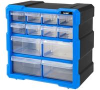 HMF Scatola portaoggetti per oggetti di piccole dimensioni con 12 cassetti, valigetta per viti e utensili | 24 scomparti | 26,5 x 26,5 x 16 cm | Blu-Nero