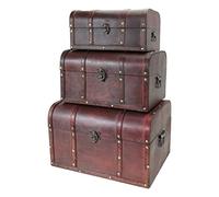 HMF Scrigno del tesoro in legno, grande cassa del tesoro con chiusura metallica vintage per compleanno bambini, Matrimonio o anniversario | set da 3, 30 + 35 x 40 cm | Portogallo