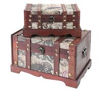 HMF Scrigno del tesoro in legno, piccola cassa del tesoro per festa di compleanno per bambini | set da 2 | dimensioni diverse | America