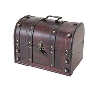 HMF Scrigno in Legno Piccolo con Serratura Decorativa, Cassa del Tesoro per Feste di Compleanno Bambini | 30 x 20 x 22 cm | Italia