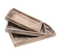 HMF Set di 3 vassoi decorativi in legno dal design vintage, in diverse dimensioni, stile shabby chic, classico