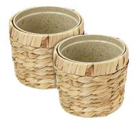 HMF Vaso per piante da interno, vaso decorativo in giacinto d'acqua sostenibile | Vaso moderno rotondo | Set da 2 | Diametro 14 cm