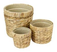 HMF Vaso per piante da interno, vaso decorativo in giacinto d'acqua sostenibile | Vaso moderno rotondo | Set da 3 | Diametro 14 + 19 + 25 cm