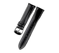 HMFANG Cinturino in Pelle Italiana Lucidato A Mano 18 19 20 21 22MM Cinturino in Pelle Nera A Sgancio Rapido Bracciale da Uomo(C Silver Buckle_19mm)