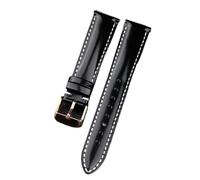 HMFANG Cinturino in Pelle Italiana Lucidato A Mano 18 19 20 21 22MM Cinturino in Pelle Nera A Sgancio Rapido Bracciale da Uomo(C Rose Gold Buckle_19mm)