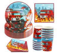 Hmfmdy Set di 40 stoviglie per feste con camion dei pompieri, per feste di compleanno, con piatto di carta, tovaglioli, Fireman, feste di compleanno per bambini, per 10 ospiti