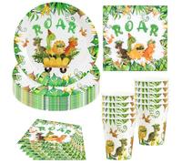 Hmfmdy Set di Stoviglie per Feste a Tema Dinosauri, 40 Pezzi Decorazioni per Deste, Stoviglie per Compleanno con Piatti, Bicchieri e Tovaglioli di Carta, Articoli per Battesimo - 10 Ospiti