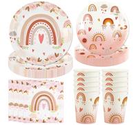 Hmfmdy Set di Stoviglie per feste Boho Rainbow, 50 pezzi di Decorazioni per Feste , kit di Stoviglie per Compleanni con Piatti, Bicchieri e Tovaglioli di Carta, Forniture Stoviglies Feste 10 Ospiti
