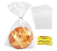 HMIEPRS 100 Pezzi Sacchetti di Cellophane Trasparenti con Lacci Metallici, Sacchetti di Stoccaggio per Pani Caramelle Riutilizzabili per Pane Panini Toastie Ciambelle (23 x 32 cm)