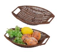 HMIEPRS 2Pcs Ovale Cesta Vimini Cestino Pane, Cestino Impilabili per la Frutta con Manico, Cesto Intrecciato per Conservazione Degli Alimenti per frutta pane Verdura Cucina Ristorante (2 Dimensioni)