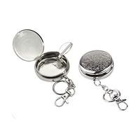 HMIEPRS - Posacenere portatile tascabile, mini posacenere rotondo in acciaio inox, con portachiavi e spegnitore, moderno portacenere per viaggi e uso esterno (motivo intagliato)