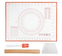 HMIEPRS Set di 4 Mattarelli e Tappetini da Forno con Pennello e Raschietto per Pasta, Tappetino Silicone Cucina Riutilizzabile Antiaderente e Mattarello in Legno per la Cottura Pane Pizza Biscotti