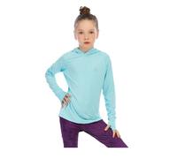 HMILES Top da corsa a maniche lunghe UV per ragazze con fori per i pollici Bambini Leggero Escursionismo Camicia con cappuccio Bambini UPF T-shirt sportive con cappuccio, Lt.blue, 9-10 Anni