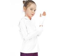 HMILES Top da corsa a maniche lunghe UV per ragazze con fori per i pollici Bambini Leggero Escursionismo Camicia con cappuccio Bambini UPF T-shirt sportive con cappuccio, bianco, 13-14 Anni