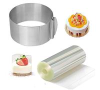 HMIN Stampo per torta regolabile, anello per mousse e collare per torte, resistente, 15,5 - 30,5 cm, rotondo, stampo per torta, stampo per torta a forma di topo e rotolo di acetato