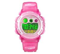 HMJIA Orologio per Bambino,Orologio Digitale per Bambini in Silicone con Data/5ATM/Sveglia/LED/Cronometro (Rosa Trasparente)