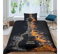 HMLTD chitarra nera3D Stampa Digitale unico musicaa 2 Pezzi Set Copripiumino Copripiumino Con Cerniera Set Di Biancheria Da Letto E Federe Copripiumino Singolo Bambino Single(135x200cm)