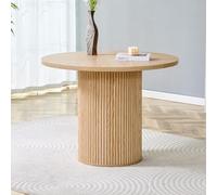 Hmluxury Tavolo da pranzo rotondo, 100 cm, in MDF, piano a 4 segmenti, per | Effetto legno chiaro, gambe cilindriche con vano portaoggetti, facile da montare, abitazioni europee