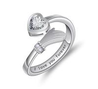 HMOOY Abbraccio Mani Aperte Anello per Donne, Argento Placcato Anello Promessa Regolabile Amore a Forma di Diamante Simulato Zirconi Dito Gioielli per Compleanno Anniversario Coppia (Bianco)