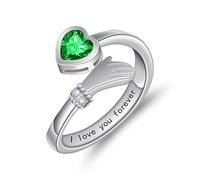 HMOOY Abbraccio Mani Aperte Anello per Donne, Argento Placcato Anello Promessa Regolabile Amore a Forma di Diamante Simulato Zirconi Dito Gioielli per Compleanno Anniversario Coppia (Verde)