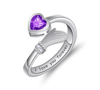 HMOOY Abbraccio Mani Aperte Anello per Donne, Argento Placcato Anello Promessa Regolabile Amore a Forma di Diamante Simulato Zirconi Dito Gioielli per Compleanno Anniversario Coppia