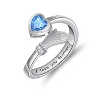 HMOOY Abbraccio Mani Aperte Anello per Donne, Argento Placcato Anello Promessa Regolabile Amore a Forma di Diamante Simulato Zirconi Dito Gioielli per Compleanno Anniversario Coppia (Blu)