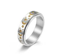 Hmooy Anelli Spinner Acciaio Inossidabile per Donna Uomo, Anello Luminoso Girevole Stella Lunare Anelli Fidget per Ansia Alleviare Stress Anelli Fascia Promessa Nozze Taglia 7-11 (argento, 8)