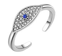 HMOOY Anello Malocchio, Anello Aperto Malocchio Zirconi Cubici Blu Anello Impilabile Occhio Blu Turco Anello Aperto Avvolgente Regolabile per Donna Gioielli Malocchio per Protezione (Argento 1)