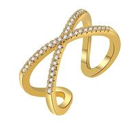 HMOOY Anello X Cross Criss in Zirconia Cubica per Donna - Impilabile Aperto Regolabile - Croce X per Fidanzamento Nozze - Gioielli Minimalisti (Oro)